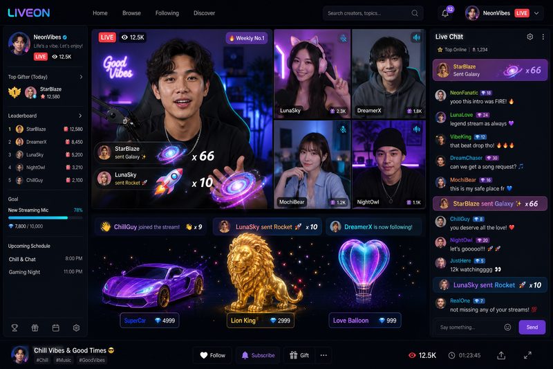17c一起草官网实时直播互动界面,创作者与粉丝零距离实时交流